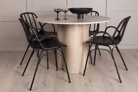 Venture Design Valgomojo komplektas Olivia valgomojo stalas ir Dyrön valgomojo kėdė balta juoda baldai