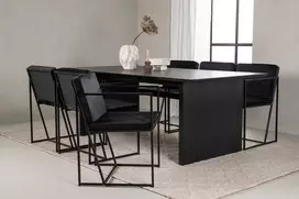 Venture Design Valgomojo stalas ir kėdžių komplektas Vail valgomojo stalas ir Richmond valgomojo kėdė Juodas MDF Aksomas Plienas