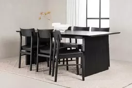 Venture Design Valgomojo stalo ir kėdžių komplektas Vail valgomojo stalas ir Montros valgomojo kėdė juoda MDF guminė mediena
