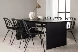 Venture Design Valgomojo komplektas Vail valgomojo stalas ir Dyrön valgomojo kėdė juodos spalvos MDF ir polipropilenas
