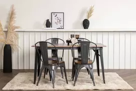 Venture Design Valgomojo stalo ir kėdžių komplektas Tempe Juoda x Graikinis riešutas x Tamsiai pilka x Tamsiai ruda MDF x Metalas