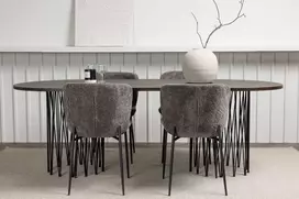 Venture Design Valgomojo stalo ir kėdžių komplektas Akmeninis ovalus valgomojo stalas ir Modesto valgomojo kėdė 220x100 cm juoda