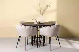 Venture Design Valgomojo stalo ir kėdžių komplektas Kopenhagos valgomojo stalas ir Limhamn kėdė 115 cm juoda smėlio spalvos veliūras