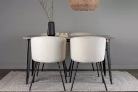 Venture Design Valgomojo stalo ir kėdžių komplektas Tempe ir Berit 140x80 cm Juodasis graikinis riešutas, smėlio spalvos MDF, aksomas