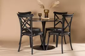 Venture Design Valgomojo stalas ir kėdžių komplektas Glade valgomojo stalas ir Crosett valgomojo kėdė 100 cm juodas plienas ir plastikas
