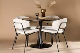 Venture Design Valgomojo stalas ir kėdžių komplektas 100 cm juodos ir baltos spalvos MDF ir plieno