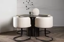 Venture Design Valgomojo stalas ir kėdžių komplektas Olivia 110 cm Mocca ir smėlio spalvos MDF ir audinys