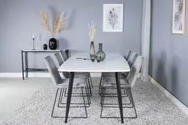 Venture Design Valgomojo stalas ir kėdžių komplektas Polar Elips 240x100x75 cm Juoda Balta Pilka Aksomas