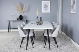 Venture Design Valgomojo stalas ir kėdžių komplektas Polar Elips 240x100x75 cm Juoda Šviesiai pilka audinys