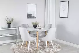 Venture Design Valgomojo stalas ir kėdžių komplektas 100x75 cm Šviesiai pilka audinys Medis Audinys