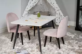 Venture Design Valgomojo stalas ir kėdžių komplektas 80x60 cm Balta Rožinė aksominė