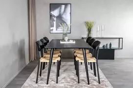 Venture Design Valgomojo stalas ir valgomojo kėdės 180x90 cm juodos spalvos