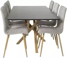 Venture Design Valgomojo stalo ir kėdžių komplektas 180x90x75 cm Juodo ąžuolo imitacija Šviesiai pilka