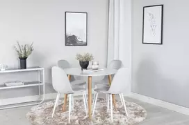 Venture Design Valgomojo komplektas Plaza apvalus valgomojo stalas ir Polar valgomojo kėdės 100x75 cm šviesiai pilka medžiaga