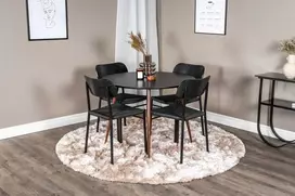 Venture Design Valgomojo komplektas Plaza apvalus stalas 100 cm juodojo riešuto kojelės Polly valgomojo kėdė 2 vnt. juoda