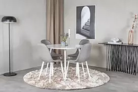 Venture Design Valgomojo stalas ir kėdžių komplektas Plaza apvalus stalas 100 cm baltas