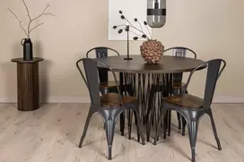 Venture Design Valgomojo stalas ir kėdžių komplektas Stone ir Tempe juodos ir rudos spalvos MDF ir metalas