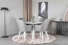 Venture Design Valgomojo komplektas Plaza apvalus stalas 100 cm baltas, komforto kėdė 2 vnt. pilka 100x100 cm