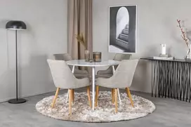 Venture Design Valgomojo komplektas Plaza apvalus stalas 100 cm baltas Plaza valgomojo kėdė 2 vnt. šviesiai pilka 100x100 cm balta