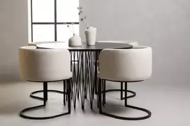 Venture Design Valgomojo stalas ir kėdžių komplektas 120 cm juodas, smėlio spalvos, faneruotas, audinys