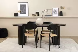 Venture Design Valgomojo stalo ir kėdžių komplektas Bianca ovalus valgomojo stalas ir Polly plieninė valgomojo kėdė 200x90x75 cm juoda