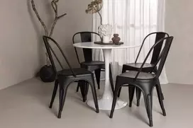 Venture Design Valgomojo stalas ir kėdžių komplektas Hamden valgomojo stalas ir Tempe kėdės 80 cm balta metalas