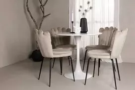 Venture Design Valgomojo stalo ir kėdžių komplektas Hamden valgomojo stalas 80x75 cm balta veliūras