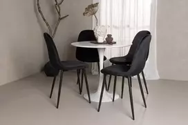 Venture Design Valgomojo stalas ir kėdžių komplektas Hamden 80x75 cm balto veliūro