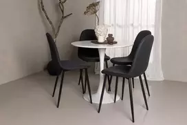 Venture Design Valgomojo komplektas Hamden valgomojo stalas ir Polar kėdės 80x75 cm baltas ir juodas MDF