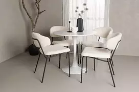Venture Design Valgomojo komplektas Hamden valgomojo stalas ir Chico kėdės 80x75 cm baltas MDF