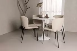 Venture Design Valgomojo komplektas Hamden valgomojo stalas ir Modesto valgomojo kėdės 75x80 cm balta smėlio spalvos MDF