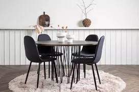Venture Design Valgomojo stalas ir kėdės rinkinys, apvalus valgomojo stalas Stone, juodos spalvos Polar valgomojo kėdės