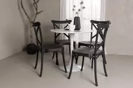 Venture Design Valgomojo komplektas Hamden stalas ir Crosett kėdės 80x75 cm balta ir juoda