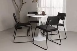 Venture Design Valgomojo komplektas Hamden stalas Kenth kėdė 75x80 cm balta juoda