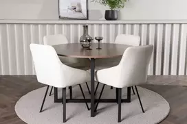 Venture Design Valgomojo komplektas Durango valgomojo stalas ir Rosie valgomojo kėdė 120 cm juoda smėlio spalvos MDF audinys