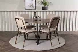 Venture Design Valgomojo stalas ir kėdžių komplektas Durango 120 cm juoda ruda smėlio MDF audinys plienas