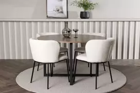 Venture Design Valgomojo stalo ir kėdžių komplektas Durango ir Edina 120 cm Juodasis riešutas Baltas MDF Metalas Audinys