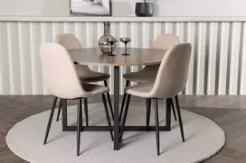 Venture Design Valgomojo stalas ir kėdžių komplektas Durango valgomojo stalas ir Polar valgomojo kėdė 120 cm juodasis riešutas smėlio spalvos MDF plienas audinys