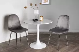 Venture Design Valgomojo stalo ir kėdžių komplektas Hamden valgomojo stalas ir Eva valgomojo kėdė 60 cm balta ir šviesiai pilka MDF ir aksomas