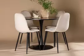 Venture Design Valgomojo stalas ir kėdžių komplektas 100 cm Juoda Smėlio spalvos MDF Aksomas Plienas