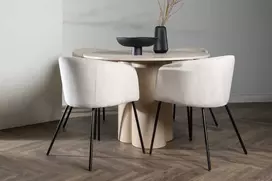 Venture Design Valgomojo stalo ir kėdžių komplektas Olivia valgomojo stalas ir Berit kėdė 110 cm balta smėlio spalvos juodas aksomas