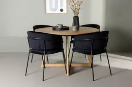 Venture Design Valgomojo komplektas Yakidon Selma Juodas aksomas Guminė mediena Ąžuolo imitacijos MDF Plienas Valgomojo baldai