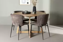 Venture Design Valgomojo stalo ir kėdžių komplektas Yakidon valgomojo stalas ir Modesto valgomojo kėdė pilka