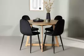 Venture Design Valgomojo komplektas Yakidon valgomojo stalas ir Polar kėdės juodas aksomas guminė mediena reguliuojamas