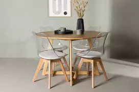 Venture Design Valgomojo stalas ir kėdžių komplektas Yakidon Edvin guminė mediena MDF PET balta