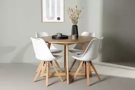 Venture Design Valgomojo komplektas Yakidon stalas ir Zeno kėdės, medžio imitacija, balta