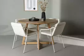 Venture Design Valgomojo stalo ir kėdžių komplektas Yakidon valgomojo stalas ir Tvist valgomojo kėdė, smėlio spalvos, guminė mediena, ąžuolo imitacijos MDF, PU oda