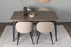 Venture Design Valgomojo stalas ir kėdžių komplektas Tempe 140x80 cm Juodasis graikinis riešutas, smėlio spalvos audinys