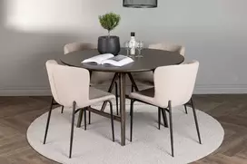 Venture Design Valgomojo stalo ir kėdžių komplektas Kaseidon Modesto 100 cm rudos spalvos, smėlio spalvos, mediena, audinys