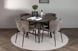Venture Design Valgomojo stalo ir kėdžių komplektas Kaseidon Modesto 100 cm ruda pilka juoda mediena audinys